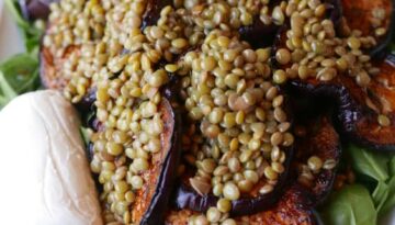 Gluten Free and Dairy Free Easy Eggplant Salad Recipe with Lentils