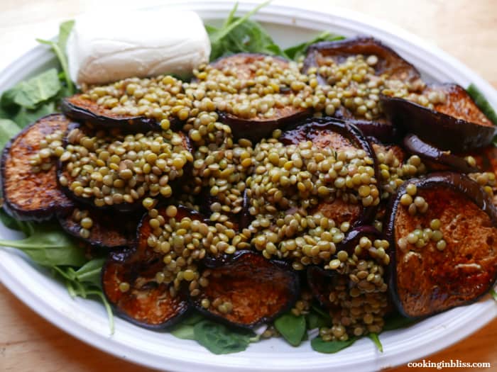 Gluten Free and Dairy Free Easy Eggplant Salad Recipe with Lentils